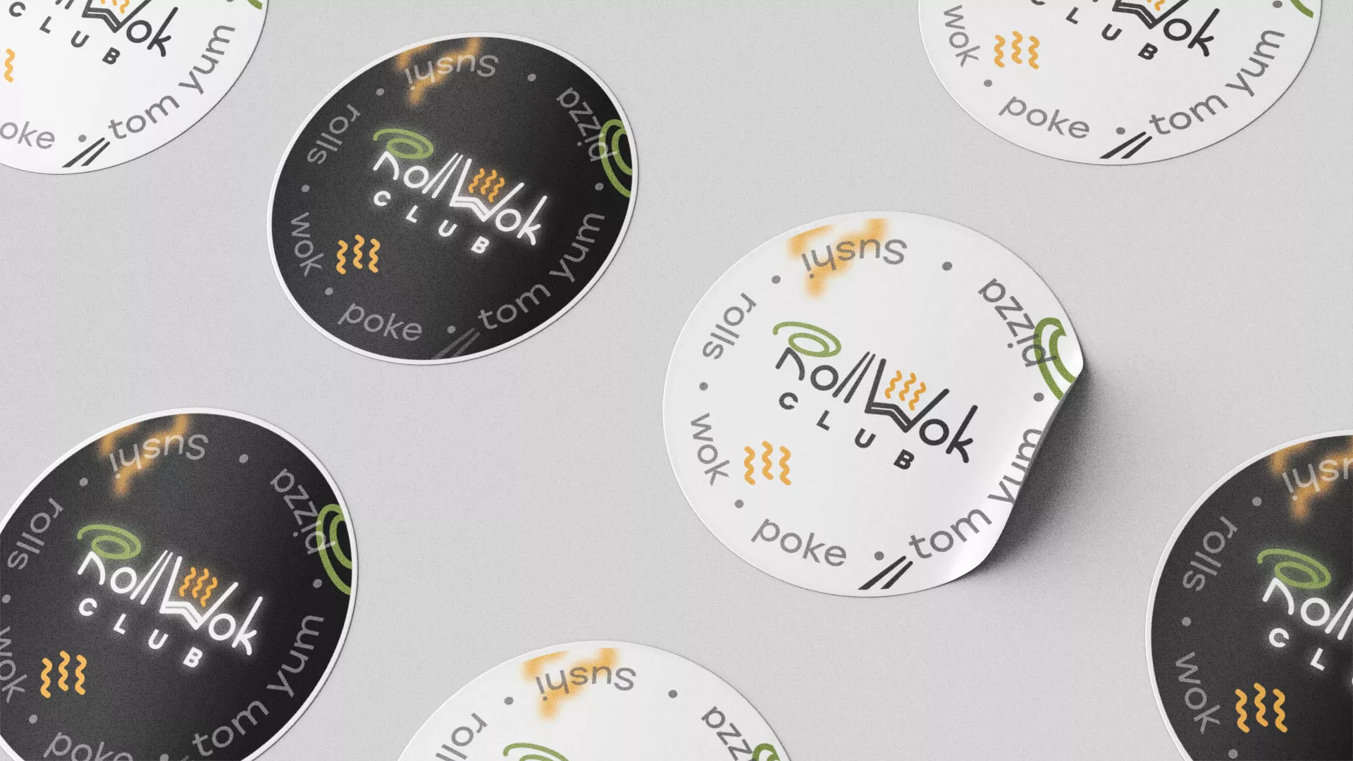 Разработка наклеек для суши-бара «Roll Wok Club» в Миньяре
